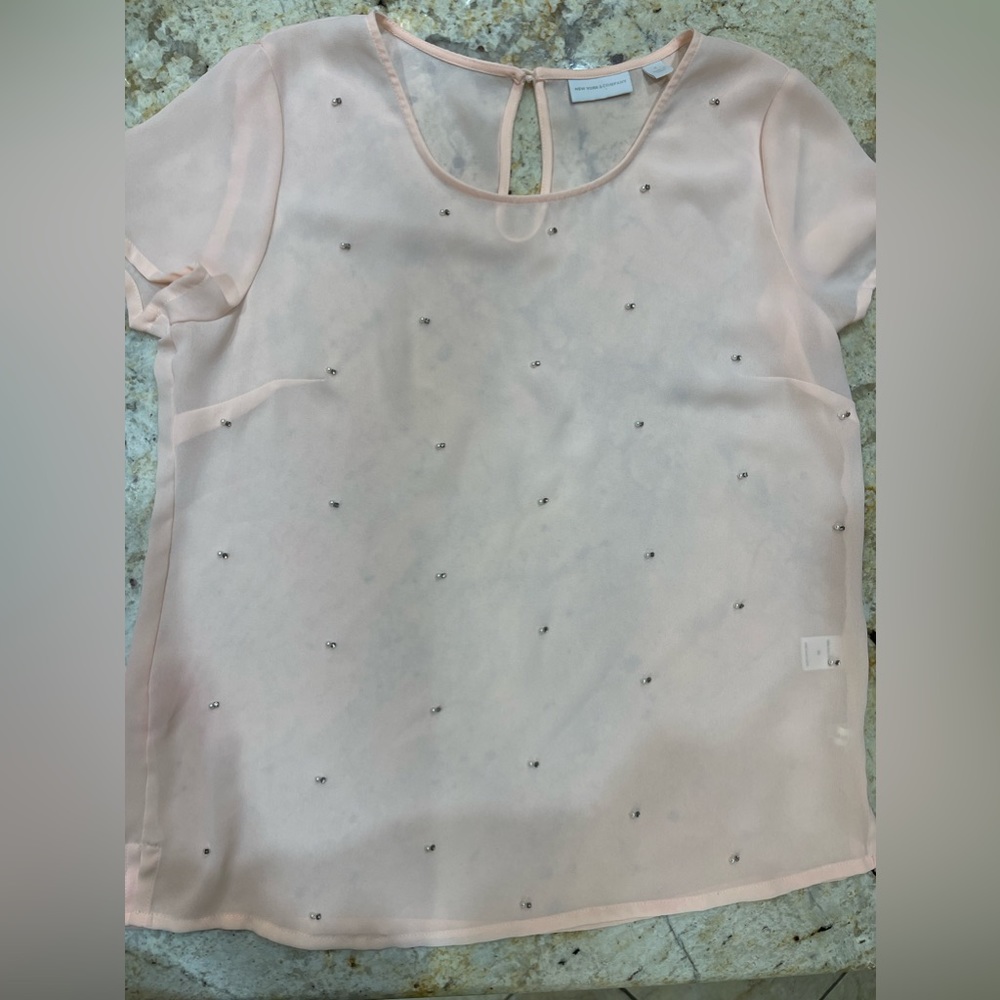 Women’s Blouse Top Shirt Sheer Blush Medium New York & Company